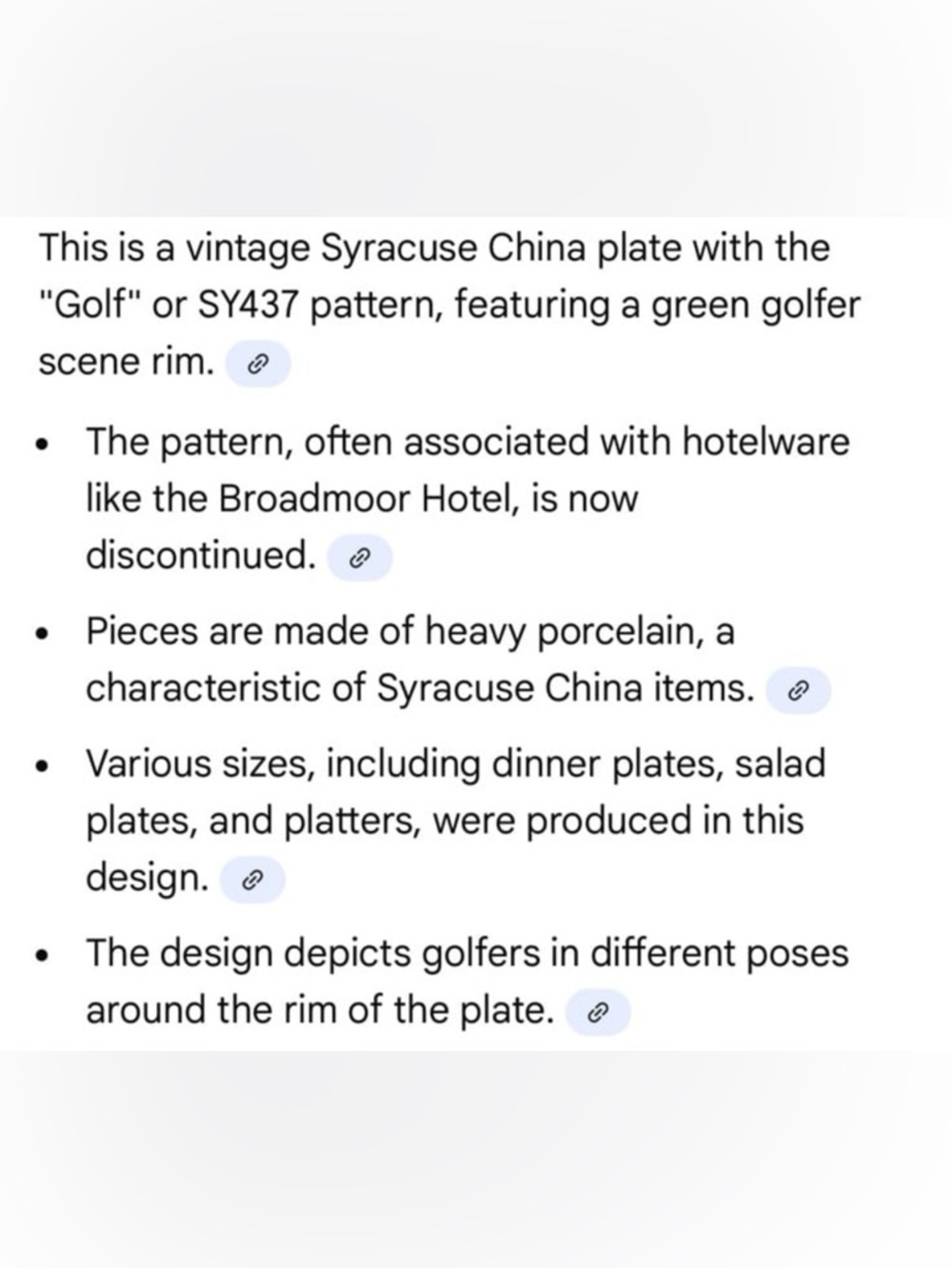 Syracuse China Broadmoor Hotel Green and White Decorative Golf Chop Plate - Picture 5 of 6